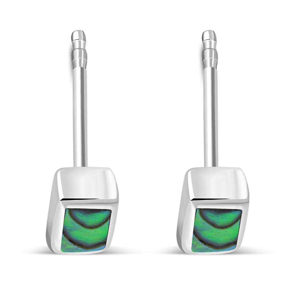 Abalone Shell Rectangle Silver Stud Earrings