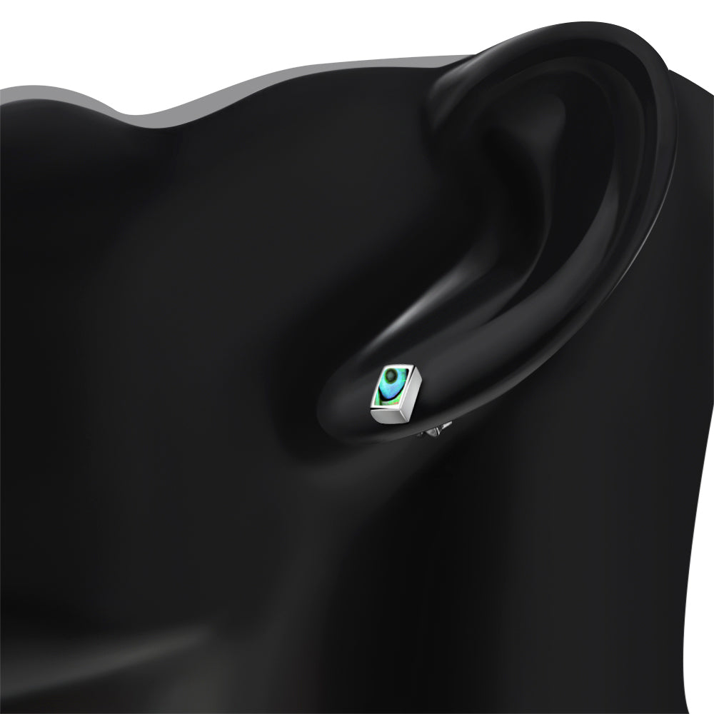 Abalone Shell Rectangle Silver Stud Earrings