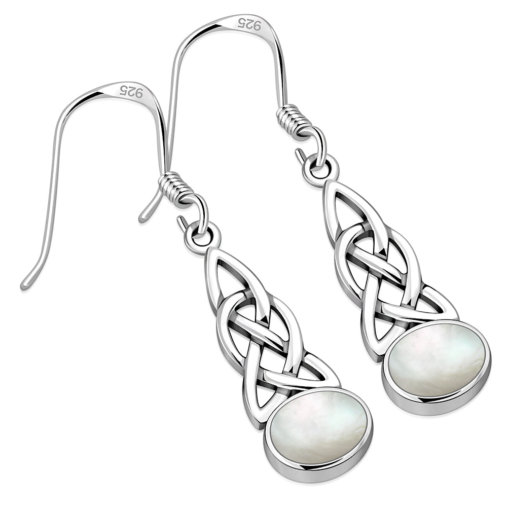 Mother of Pearl Celtic Knot Silver Earrings