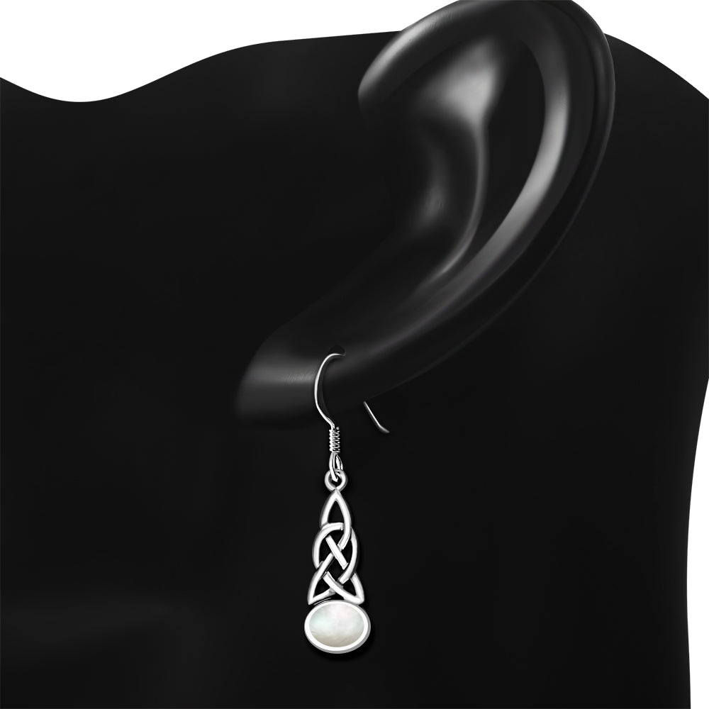 Mother of Pearl Celtic Knot Silver Earrings