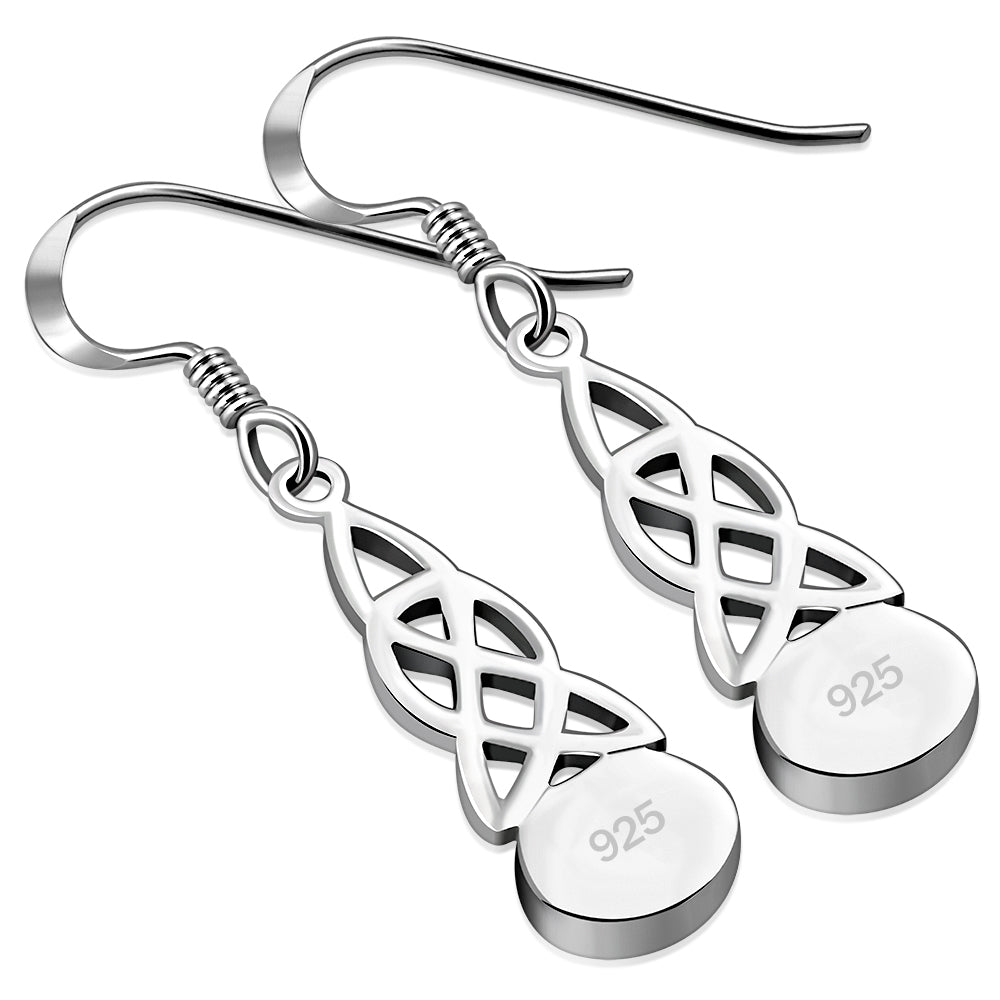 Synthetic Blue Opal Celtic Knot Silver Earrings