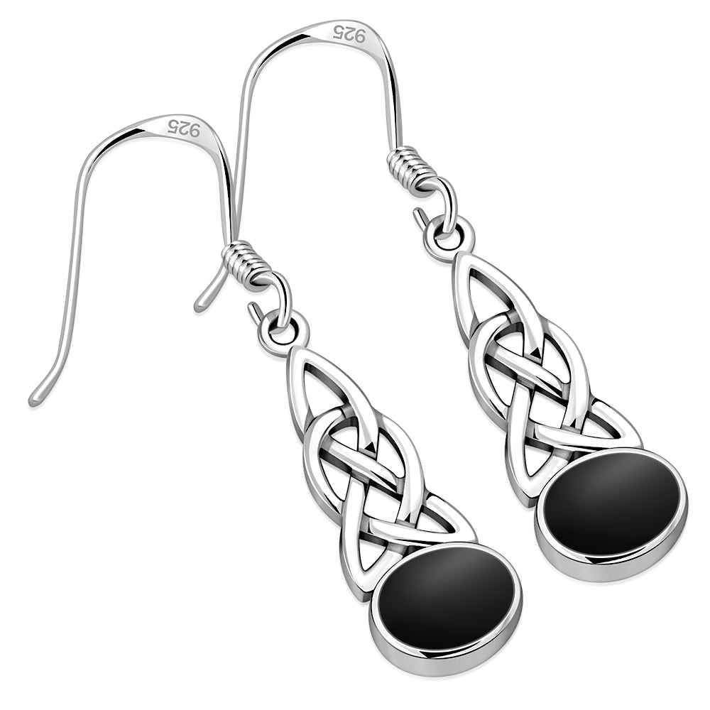 Black Onyx Celtic Knot Silver Earrings