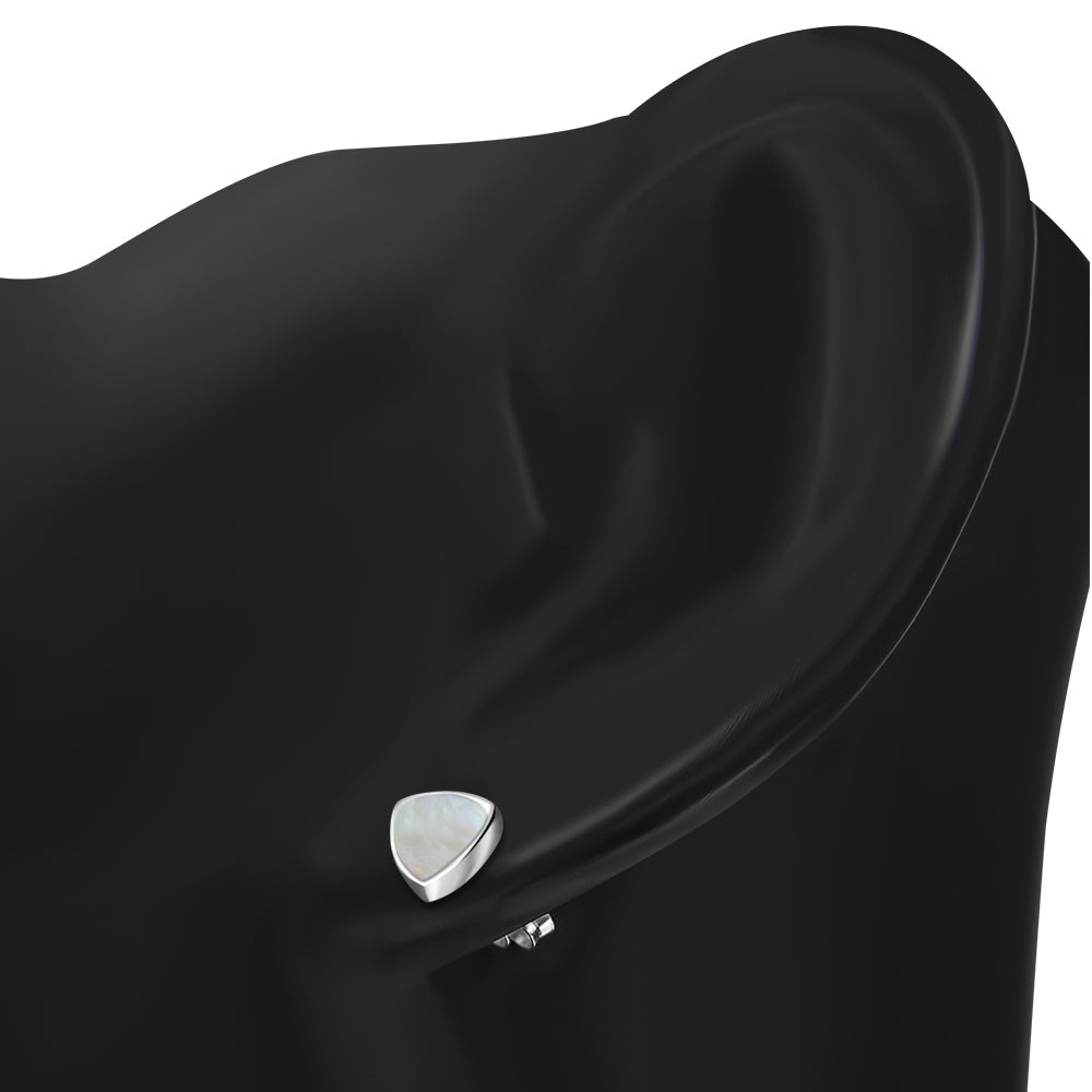 Mother of Pearl Reuleaux Triangle Silver Stud Earrings
