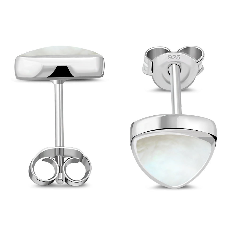 Mother of Pearl Reuleaux Triangle Silver Stud Earrings