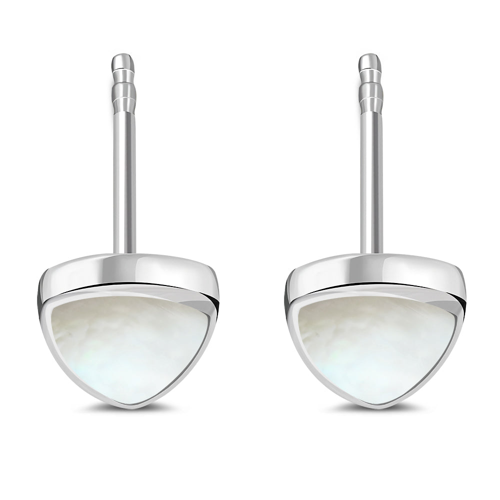 Mother of Pearl Reuleaux Triangle Silver Stud Earrings