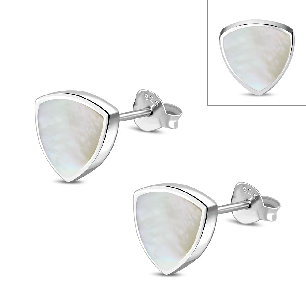 Mother of Pearl Reuleaux Triangle Silver Stud Earrings