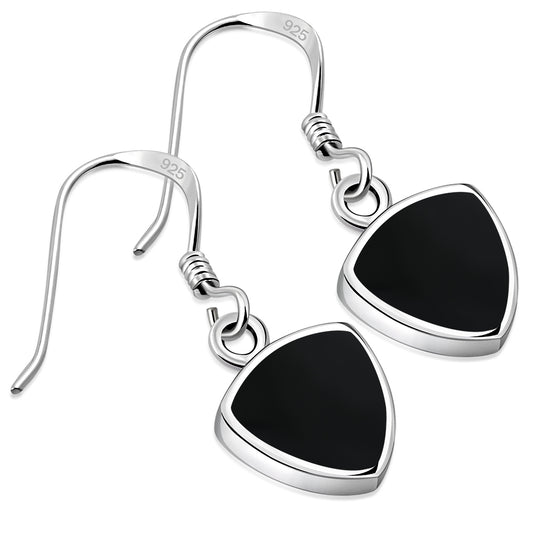 Black Onyx Reuleaux Triangle Silver Earrings