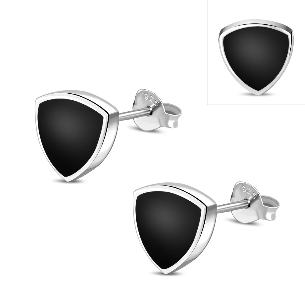 9.00mm | Black Onyx Reuleaux Triangle Silver Stud Earrings