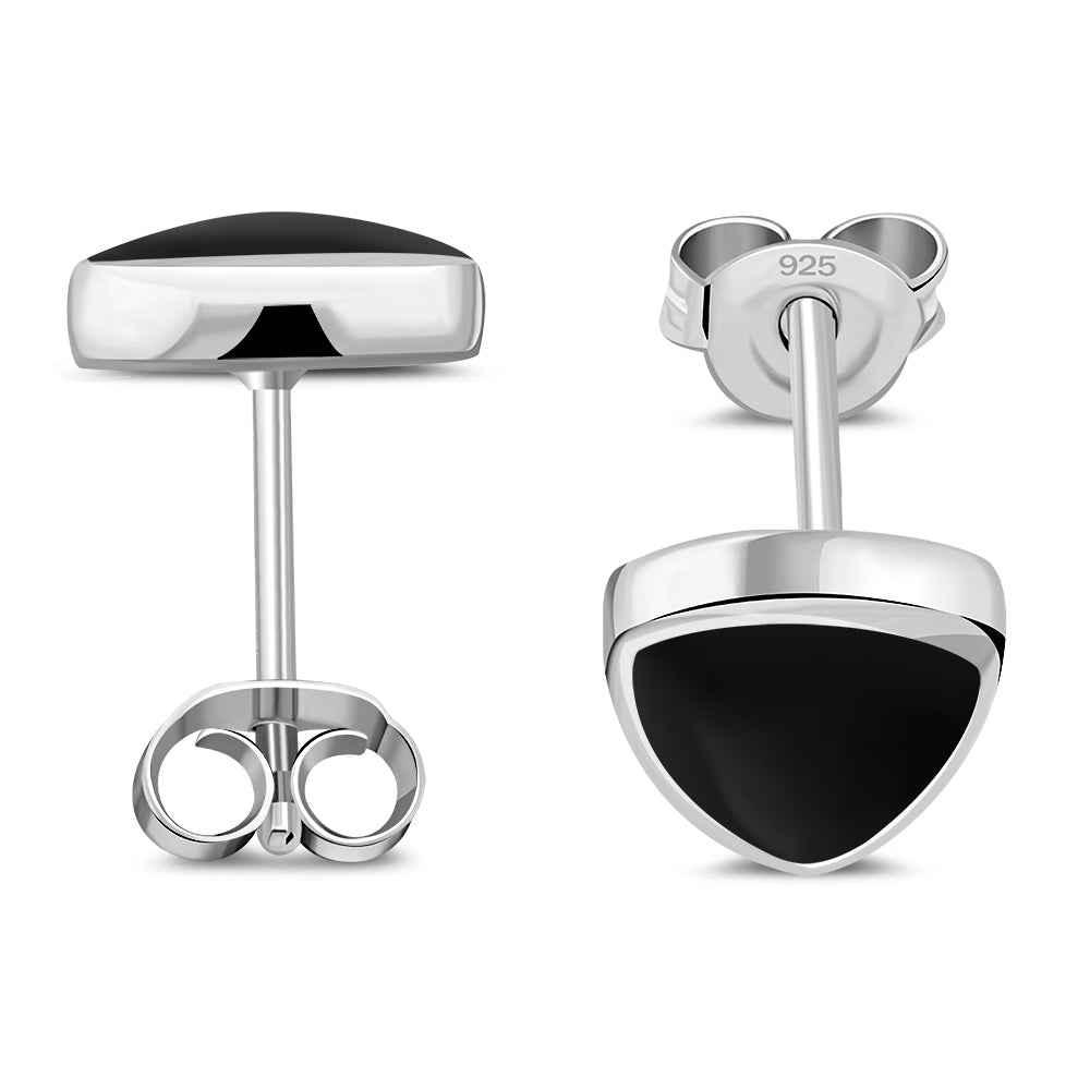 9.00mm | Black Onyx Reuleaux Triangle Silver Stud Earrings