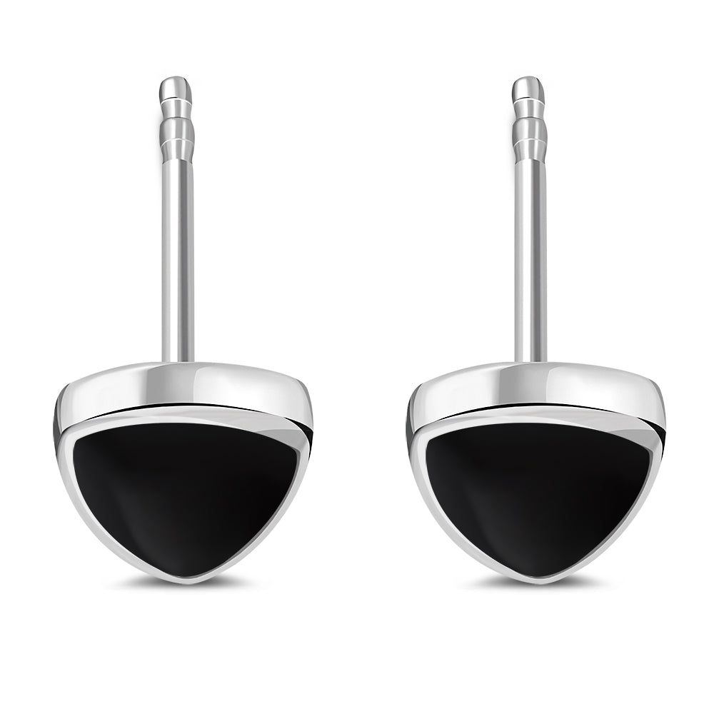 9.00mm | Black Onyx Reuleaux Triangle Silver Stud Earrings