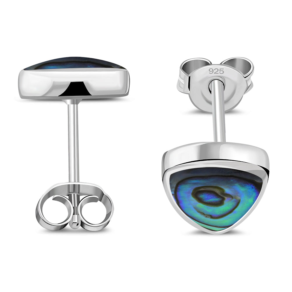 Abalone Shell Reuleaux Triangle Silver Stud Earrings