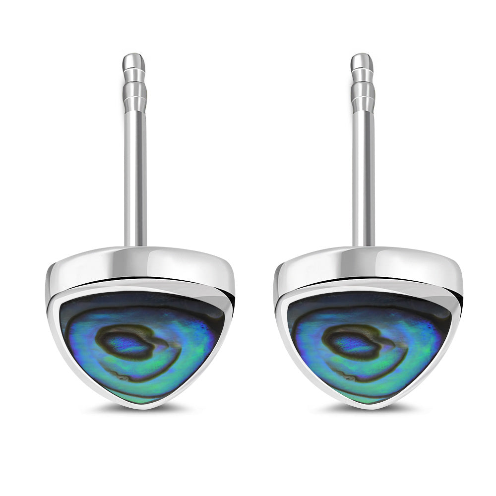Abalone Shell Reuleaux Triangle Silver Stud Earrings