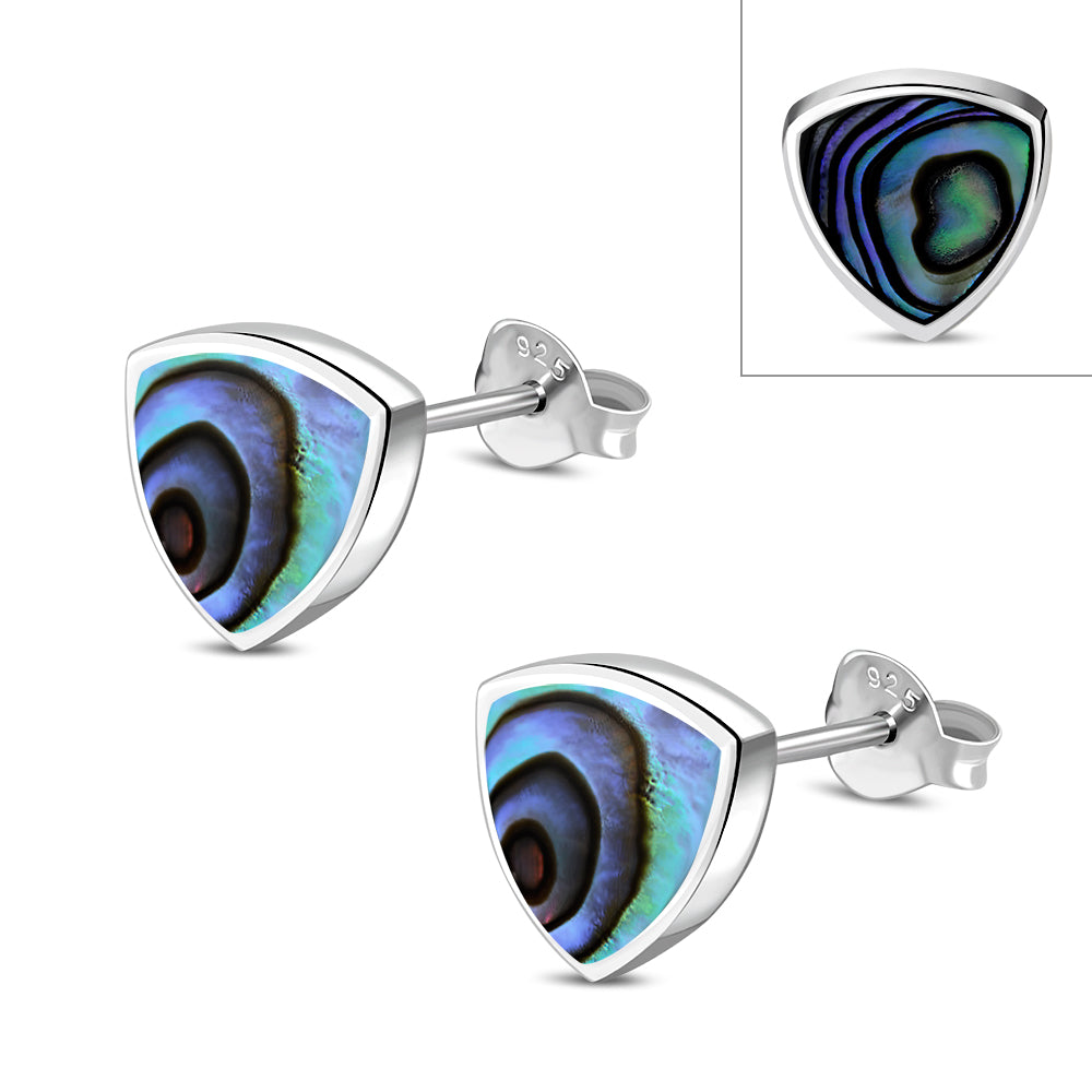 Abalone Shell Reuleaux Triangle Silver Stud Earrings