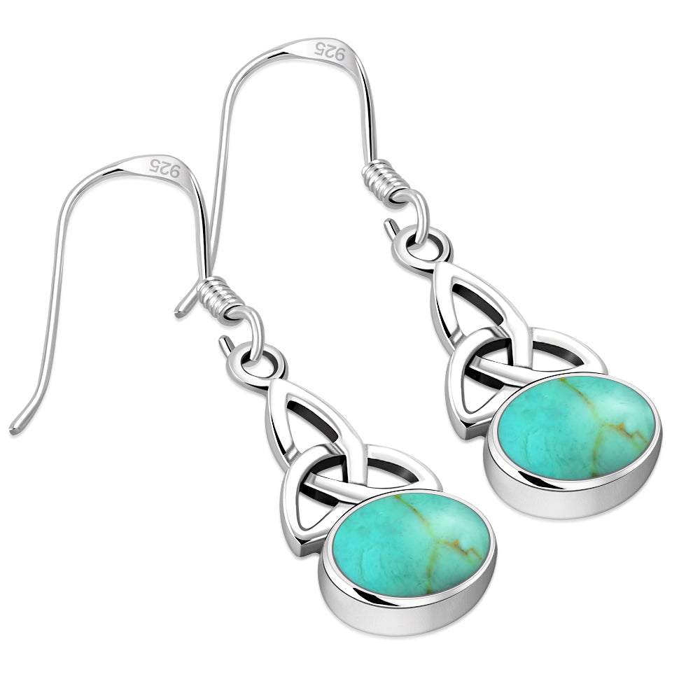 Turquoise Celtic Trinity Knot Silver Earrings