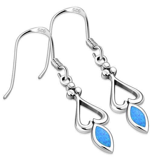 Synthetic Blue Opal Sterling Silver Heart Earrings
