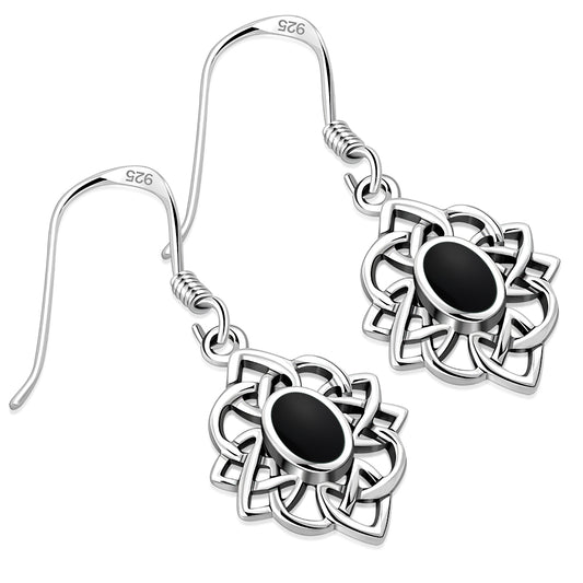Black Onyx Celtic Knot Silver Earrings