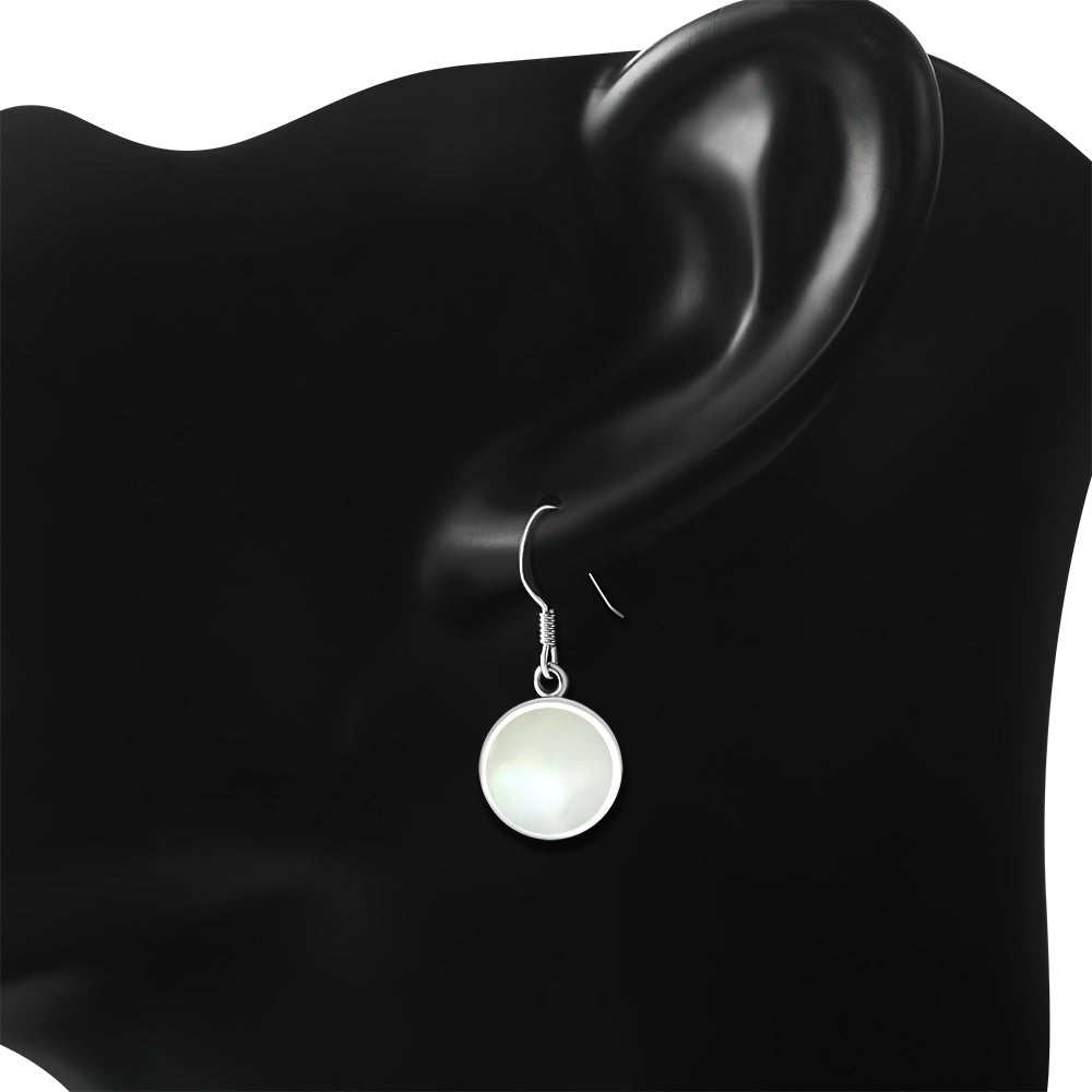 Mother of Pearl Round Sterling Silver Earrings