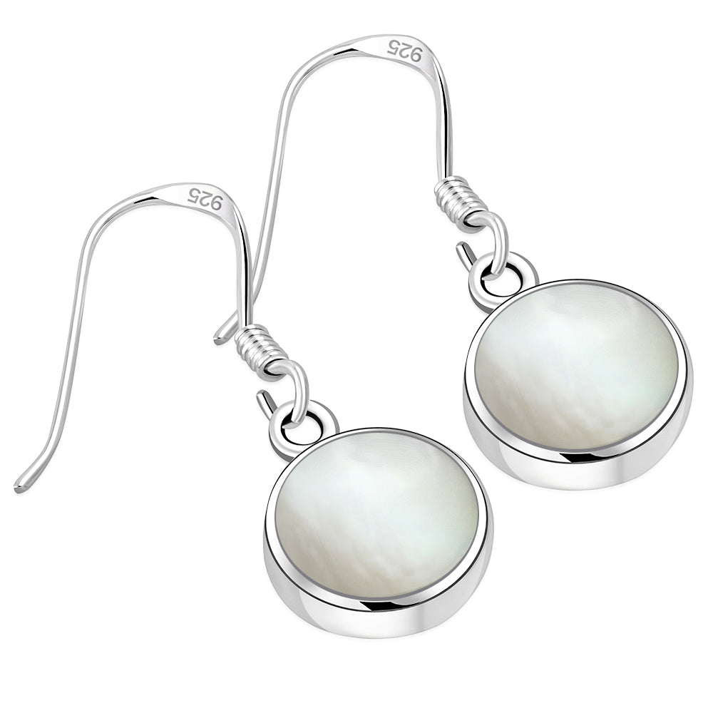 Mother of Pearl Round Sterling Silver Earrings