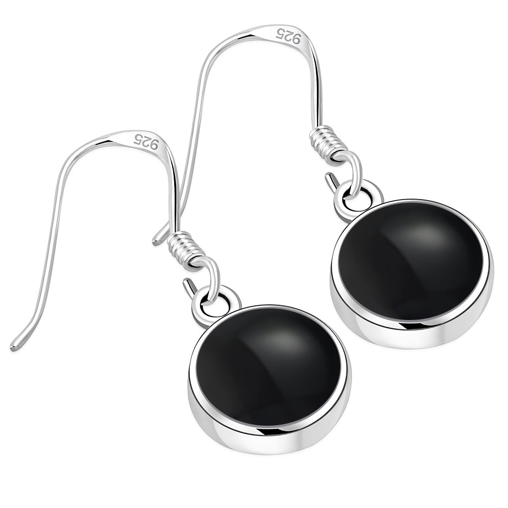 Black Onyx Round Sterling Silver Earrings