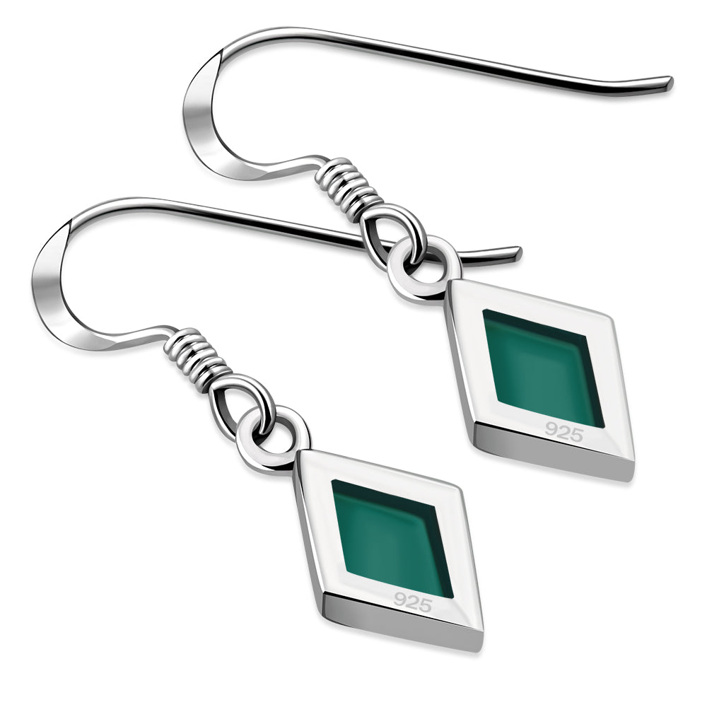 Turquoise Rhombus Shape Silver Earrings