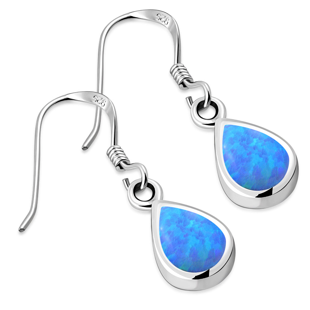 Synthetic Azure Blue Opal Drop Sterling Silver Earrings