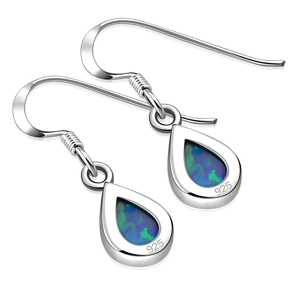 Synthetic Azure Blue Opal Drop Sterling Silver Earrings