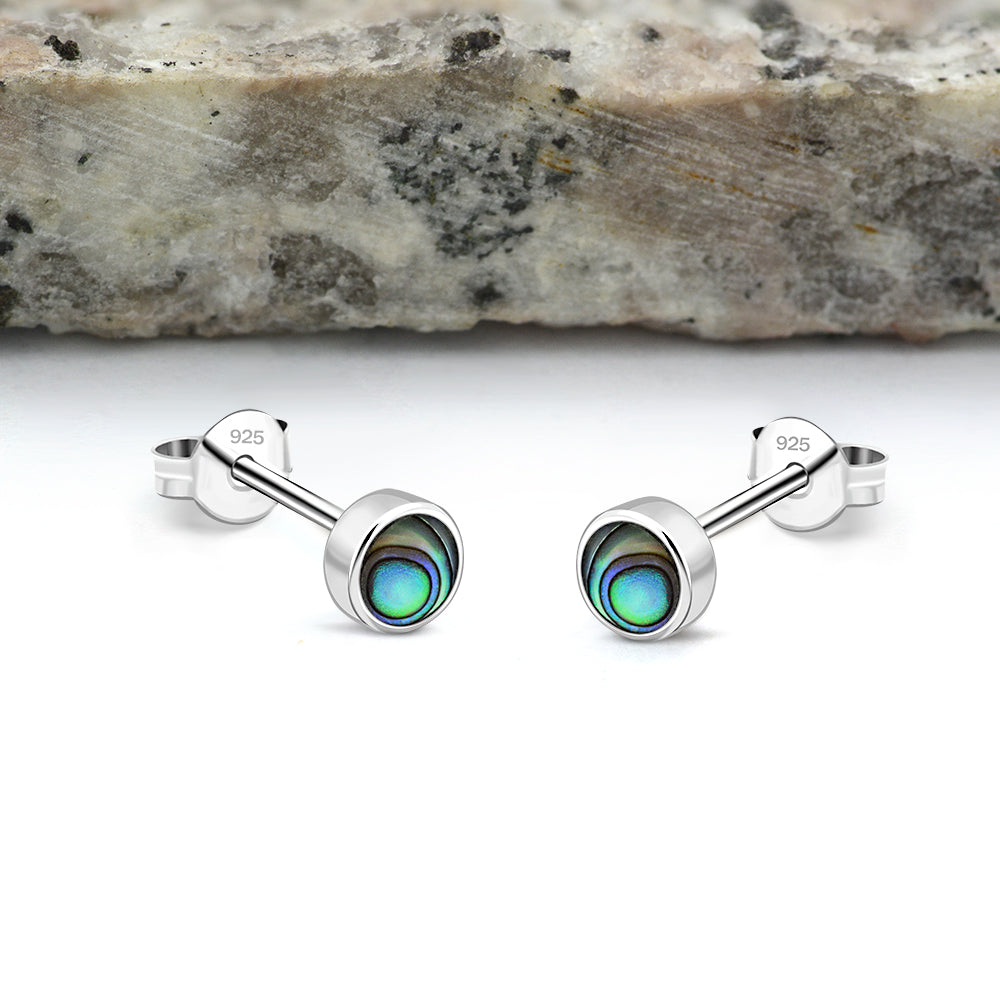 5mm | Round Abalone Sterling Silver Stud Earrings