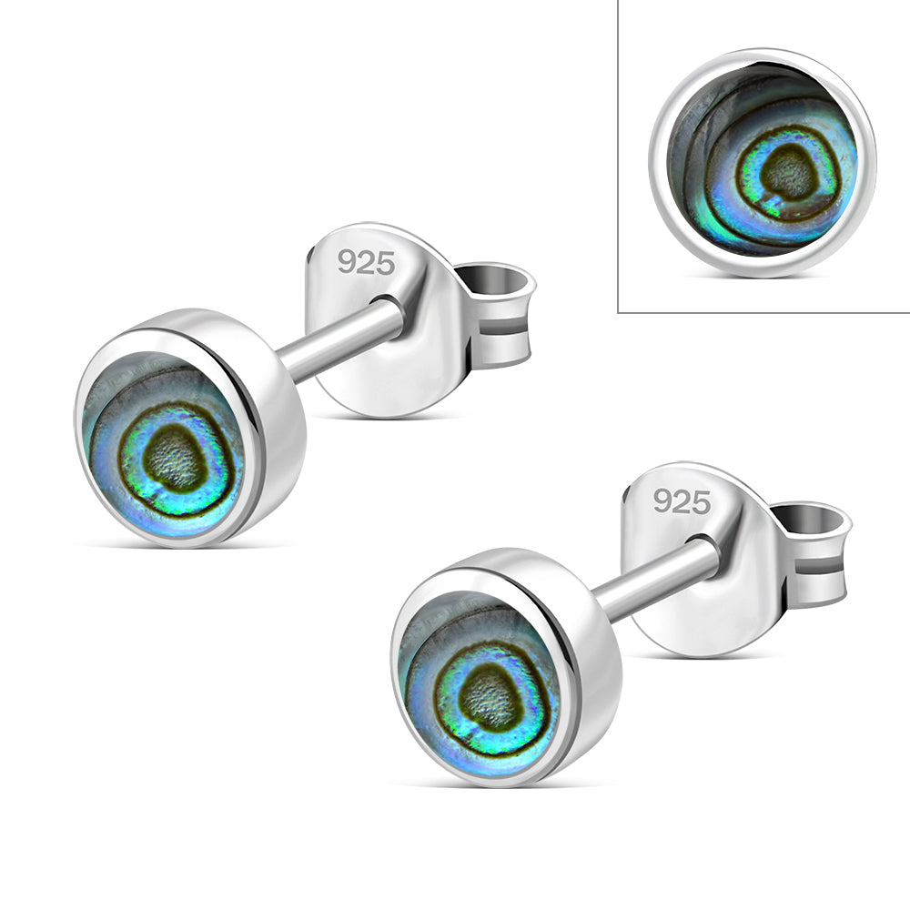 5mm | Round Abalone Sterling Silver Stud Earrings