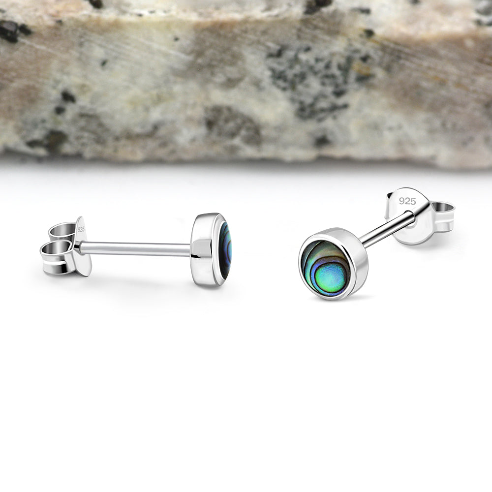 5mm | Round Abalone Sterling Silver Stud Earrings