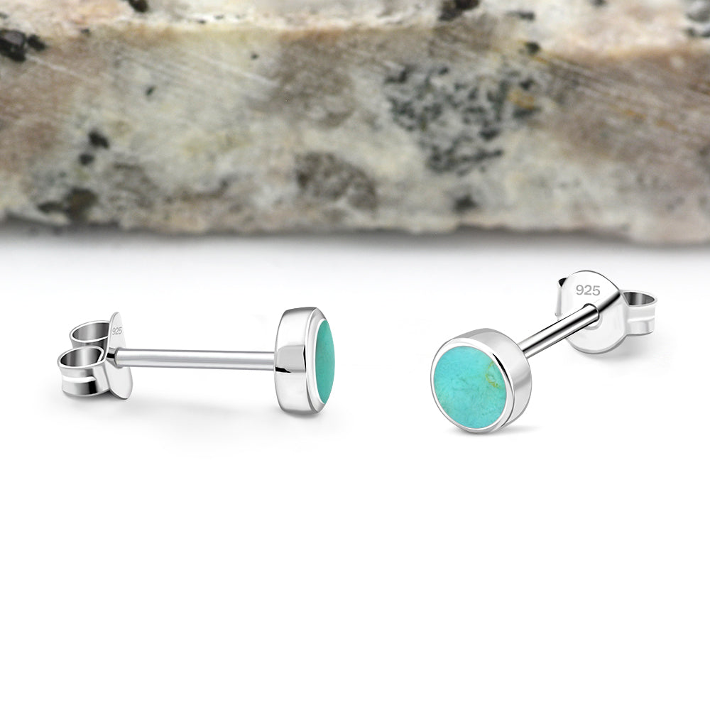 5mm | Round Turquoise Sterling Silver Stud Earrings