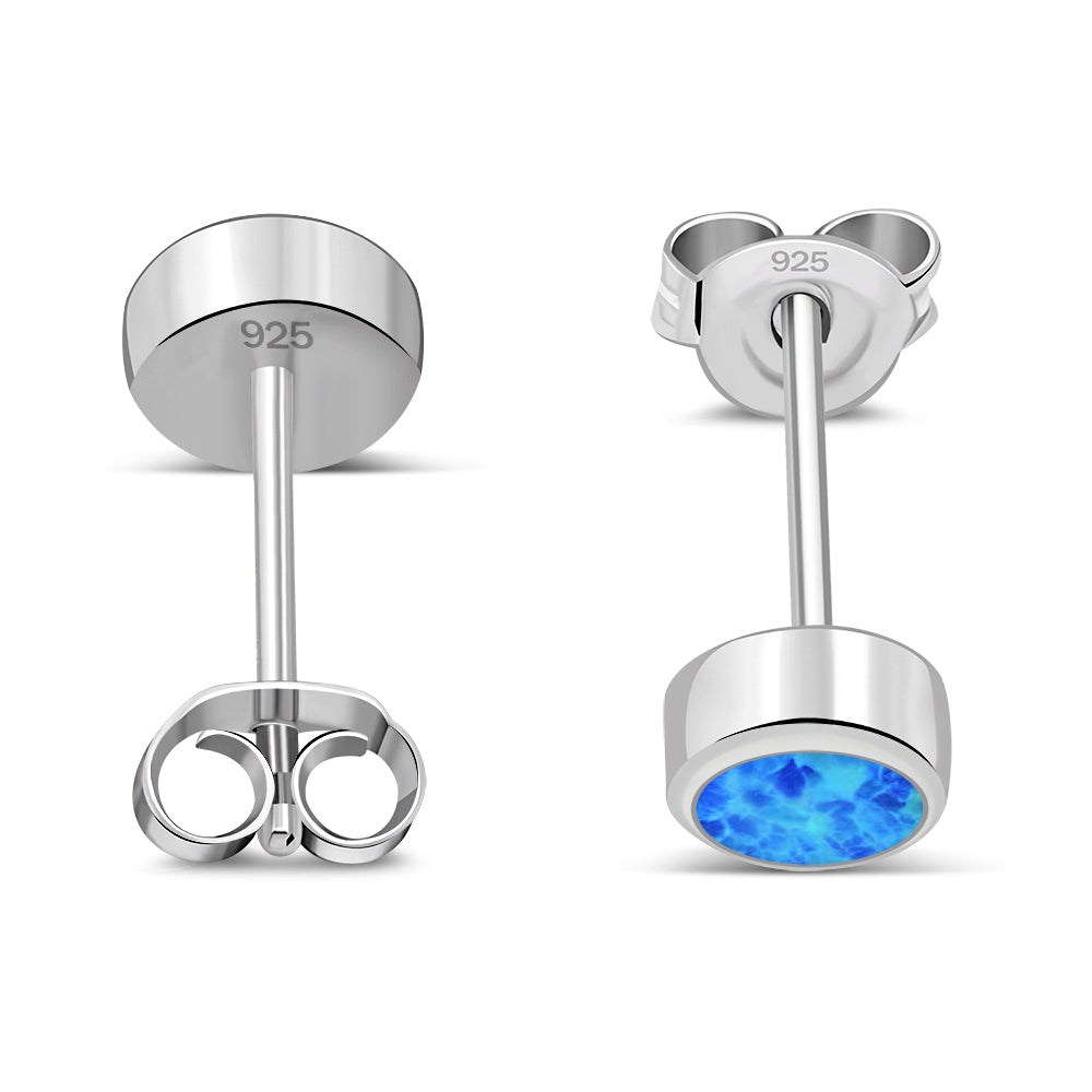 4.10mm | Synthetic Blue Opal Sterling Silver Stud Earrings