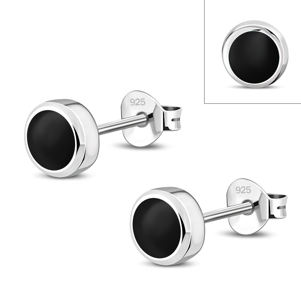 4.10mm | Black Onyx Sterling Silver Stud Earrings