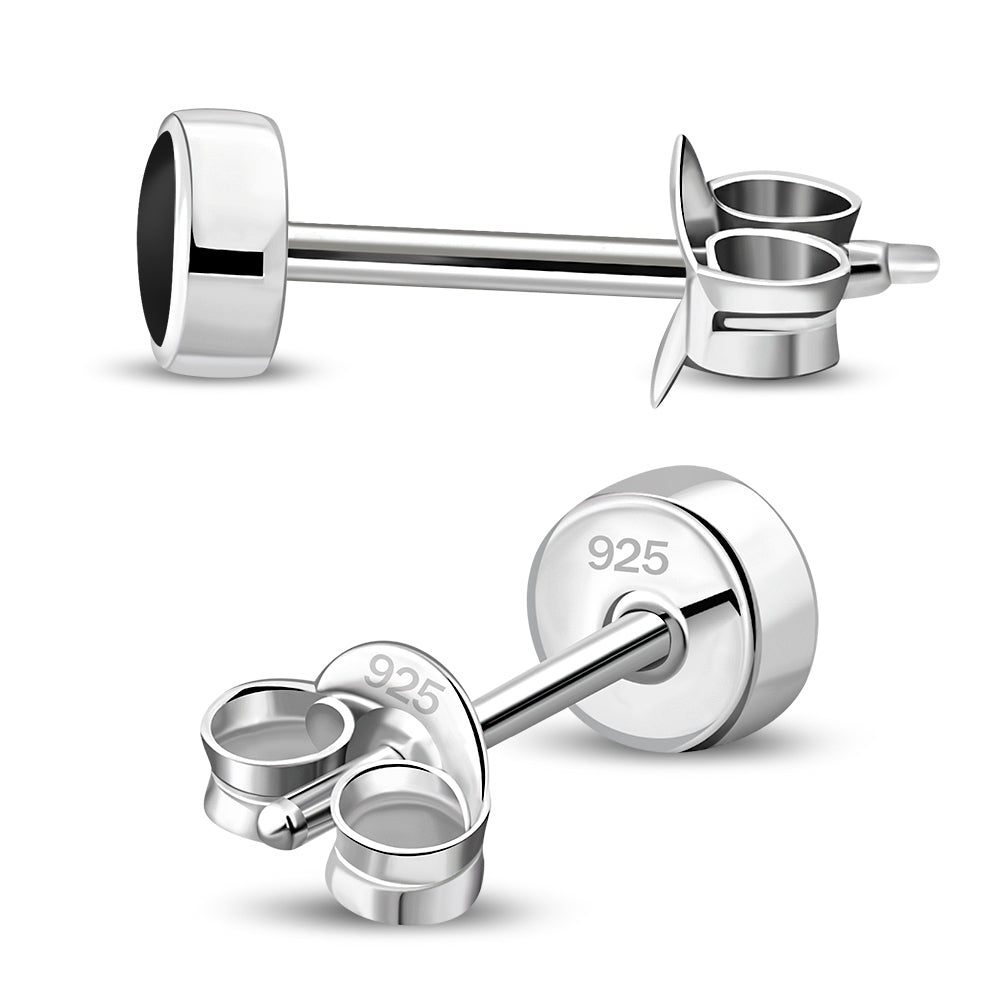 4.10mm | Black Onyx Sterling Silver Stud Earrings