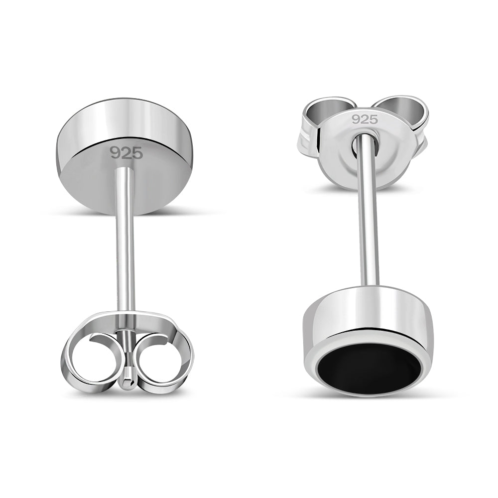 4.10mm | Black Onyx Sterling Silver Stud Earrings