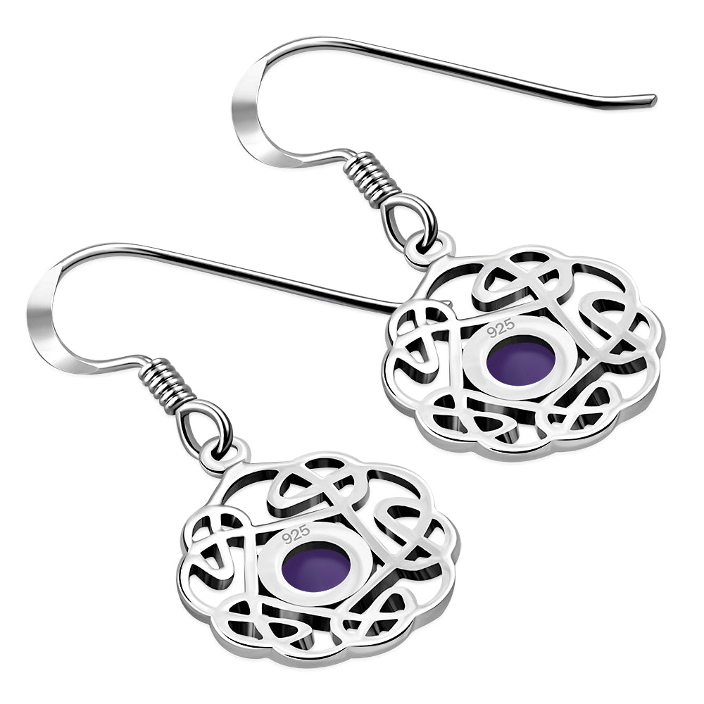 Amethyst Stone Round Celtic Knot Silver Earrings