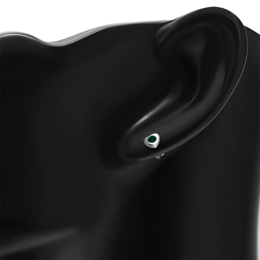 Green Cubic Zirconia Heart Silver Stud Earrings