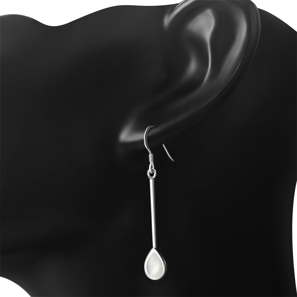 Mother of Pearl Drop Long Silver Earrings