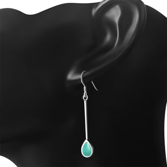 Turquoise Drop Long Sterling Silver Earrings