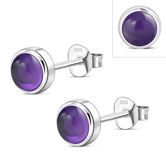 6.50mm | Amethyst Round Sterling Silver Stud Earrings