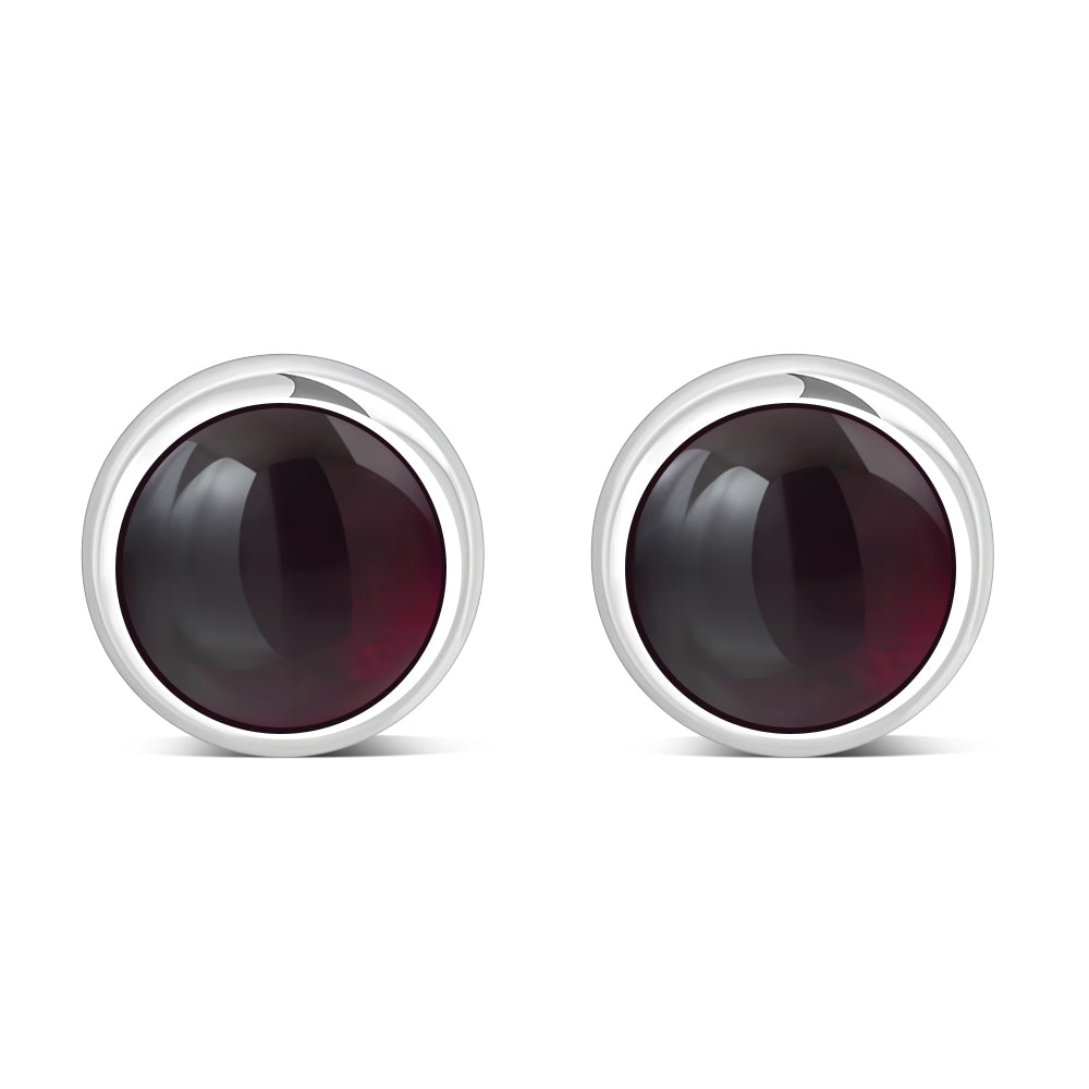 6.50mm | Garnet Stone Round Silver Stud Earrings