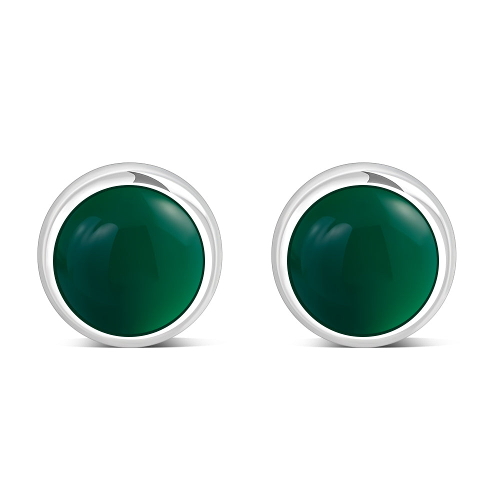 6.50mm | Green Agate Round Silver Stud Earrings
