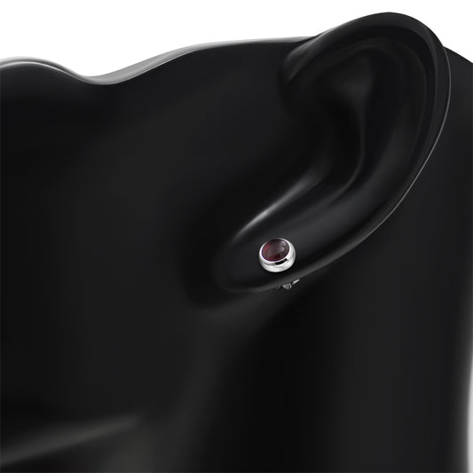 7.50mm | Garnet Stone Round Silver Stud Earrings