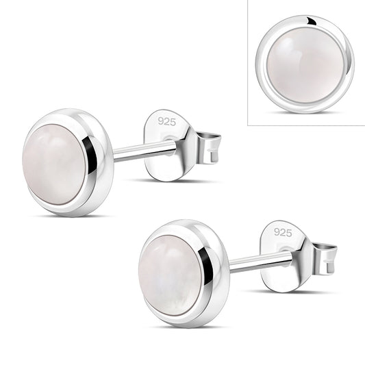 7.50mm | Rose Quartz Pink Stone Round Silver Stud Earrings