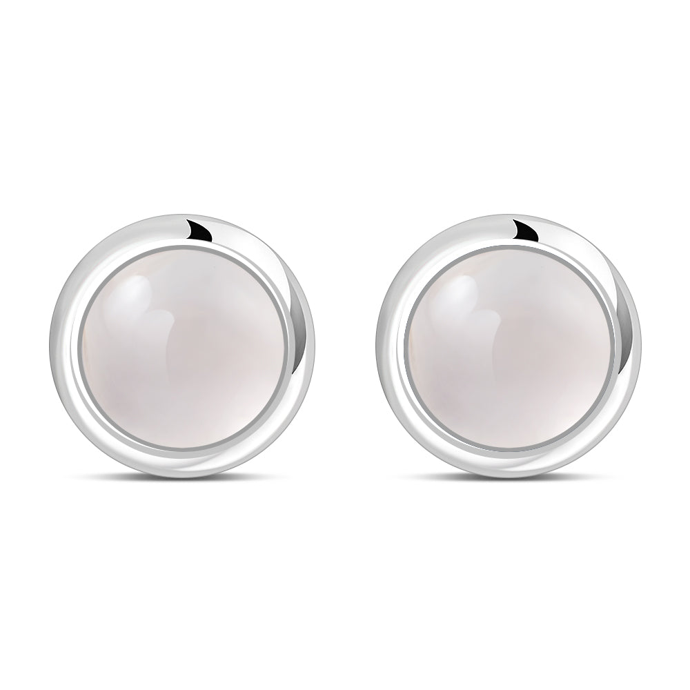 7.50mm | Rose Quartz Pink Stone Round Silver Stud Earrings