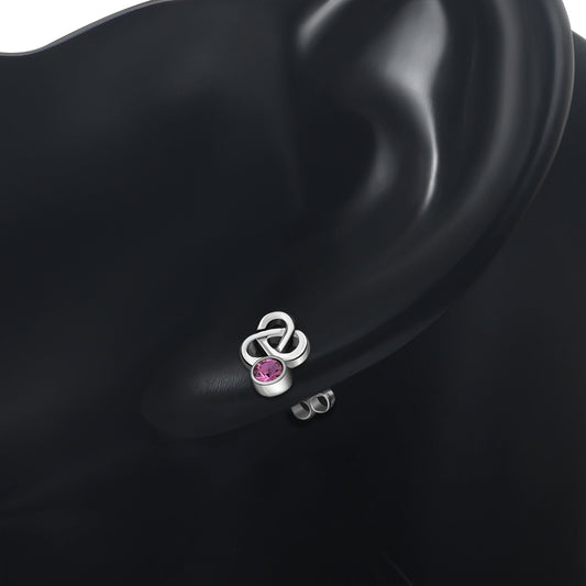 Pink CZ Trinity Sterling Silver Earrings
