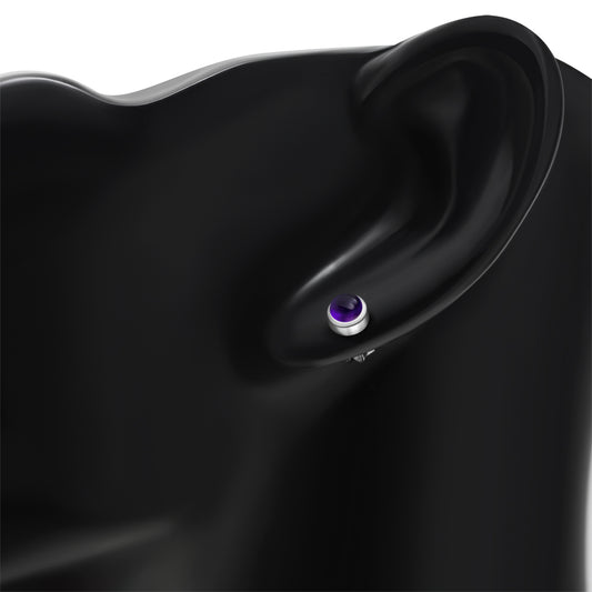 5.30mm | Amethyst Stone Round Sterling Silver Stud Earrings