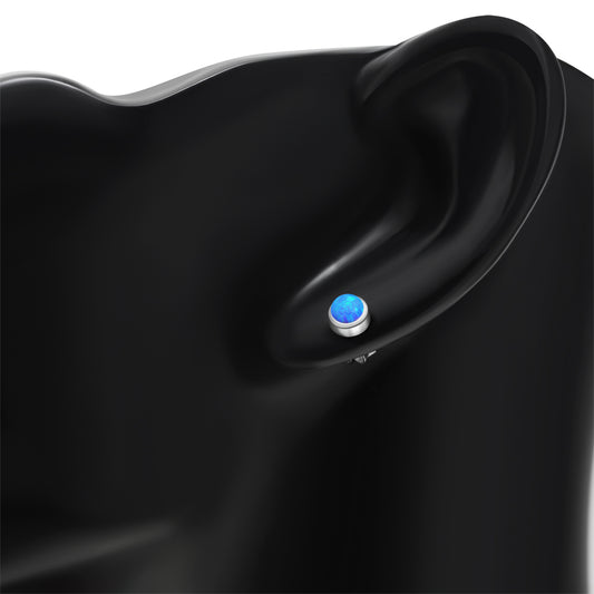 5.30mm | Synthetic Blue Opal Round Sterling Silver Stud Earrings