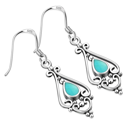 Turquoise Drop Silver Earrings