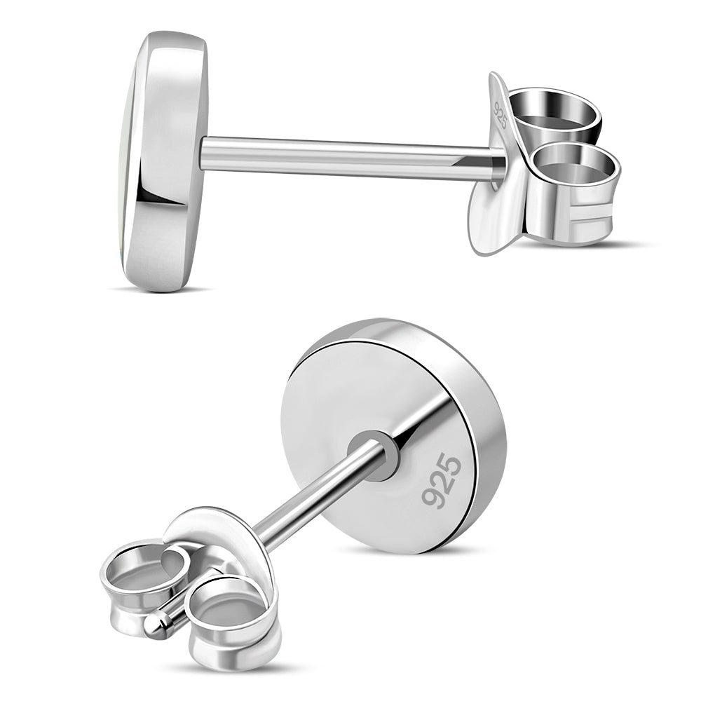 8.00mm | Mother of Pearl Simple Round Silver Stud Earrings