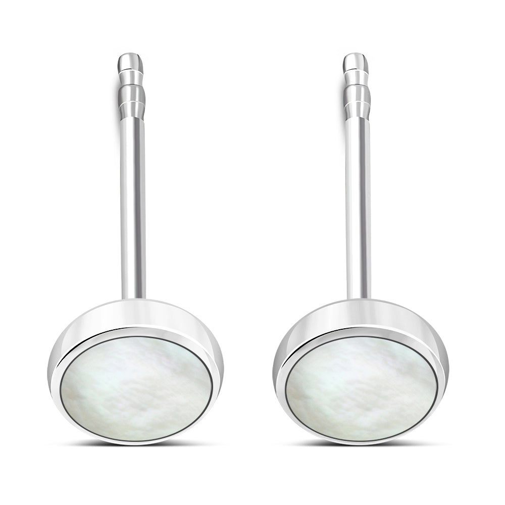 8.00mm | Mother of Pearl Simple Round Silver Stud Earrings